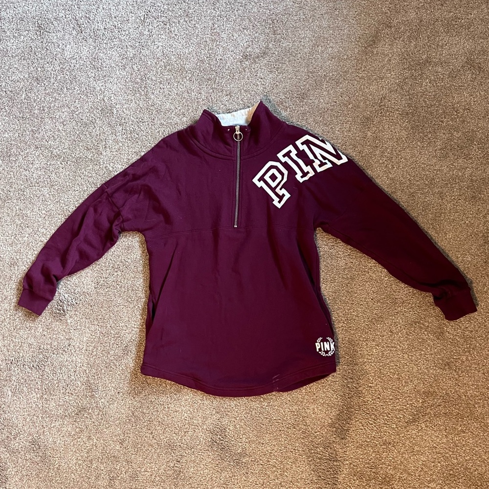 PINK Victoria's Secret Maroon Quarter-Zip Pullover